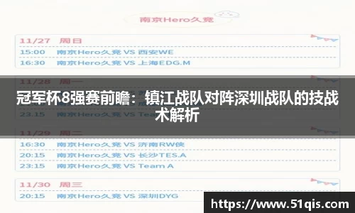 冠军杯8强赛前瞻：镇江战队对阵深圳战队的技战术解析